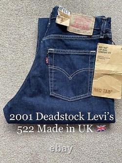 2001 Vintage Levi's 522 Made In UK W32 L30 Small E Deadstock No LVC Selvedge 501