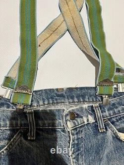 Levis 519 Jeans 38 30 Orange Tab 20519 0217 USA 80's + Vintage Metal Suspenders