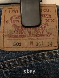 Vintage Levi's 90s 501s 0193 Straight Jeans 36x34 Stonewash Red Tab USA Made