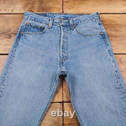 Vintage Levis 501 Jeans 30 x 27 USA Made Raw Hem Stonewash Straight Blue Denim