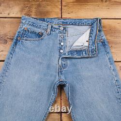 Vintage Levis 501 Jeans 30 x 27 USA Made Raw Hem Stonewash Straight Blue Denim