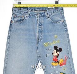 Vintage Levis 501 W28 Jeans 90s Japanese Embroidered Disney Mickey Mouse Size 10