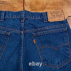 Vintage Levis 517 Jeans 33 x 27 USA Made 80s Dark Wash Bootcut Blue Orange Tab