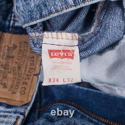 Vintage Levis 550 Jeans 33 x 32 USA Made 90s Acid Wash Tapered Blue Orange Tab