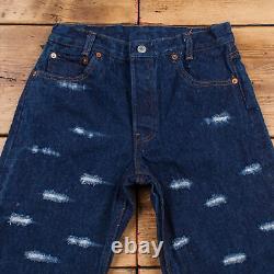 Vintage Levis 701 Jeans 27 x 27 USA Made 90s Raw Hem Dark Wash Straight Blue
