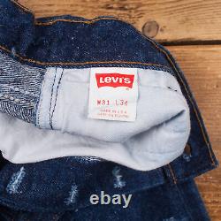 Vintage Levis 701 Jeans 27 x 27 USA Made 90s Raw Hem Dark Wash Straight Blue
