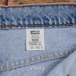 Vintage Levis 950 Jeans 31 x 33 USA Made 90s Raw Hem Stonewash Tapered Blue